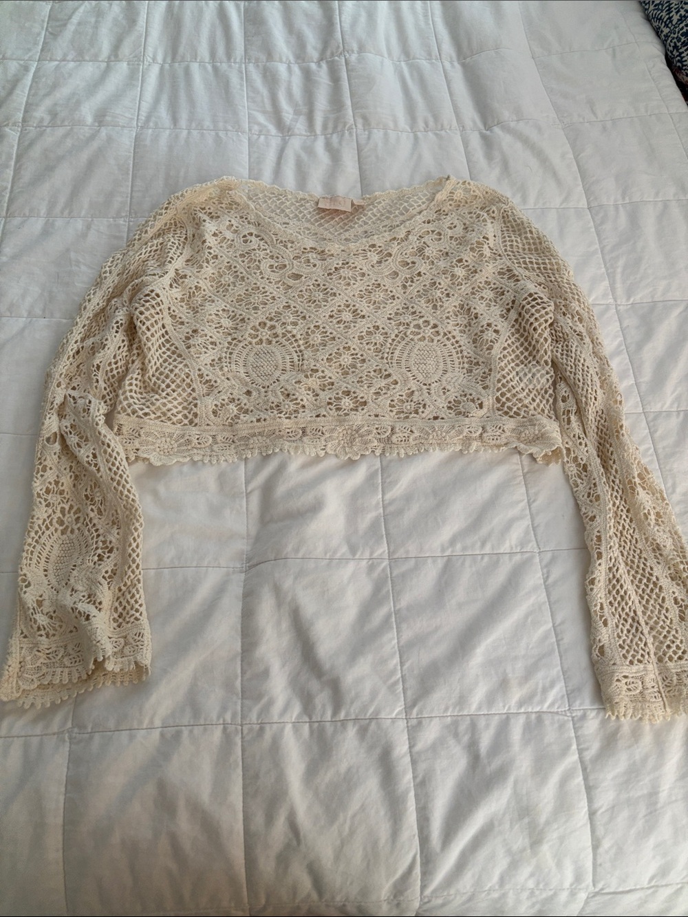 LG Crochet Lace Long Sleeve Crop Top in Cream Sz small